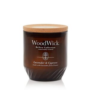 woodwick® renew medium candle, lavender & cypress scented candles, 6oz, plant based soy wax blend, made with upcycled materials and essential oils, up to 55 hours of burn time