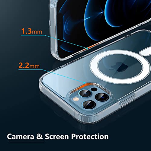 Megalucky for iPhone 12 & 12 Pro Clear Case with Magsafe, Strong Magnetic Shockproof Slim Thin Phone Cover - Clear