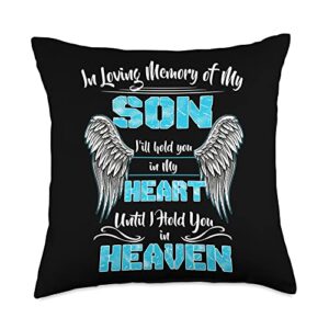 parents love & miss their son in heaven memories memories of my son hold you in my heart until you in heaven throw pillow, 18x18, multicolor