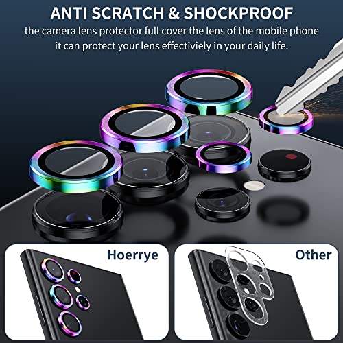 Hoerrye for Samsung Galaxy S23 Ultra Camera Lens Protector, Case-Friendly, 9H Tempered Glass Anti-Scratch, Space Titanium Military-Grade Protection Circle, Removal Tool (Colorful)