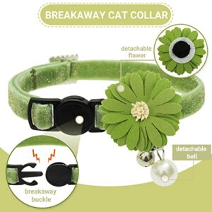 ZEEMIAS Breakaway Cat Collars with Bell - 3 Pack Flower Bling Cute Cat Collars for Girl Boy Cats - Adjustable Soft Velvet Cat Collar Accessories for Kitten, Adult Cats, Puppy