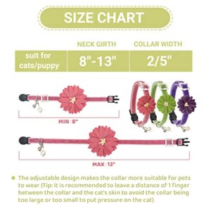 ZEEMIAS Breakaway Cat Collars with Bell - 3 Pack Flower Bling Cute Cat Collars for Girl Boy Cats - Adjustable Soft Velvet Cat Collar Accessories for Kitten, Adult Cats, Puppy