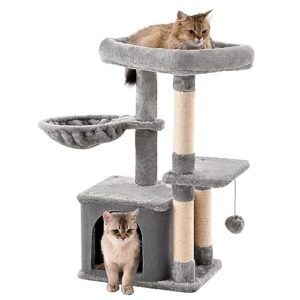 Cat Climbing Tower for Indoor Cats 30in, Cat Condo with Scratching Post, Cat Tree for Large Cat with Plush Perches, Hammock, Cat Tree Stand for Kitten with Dangling Ball, Platform