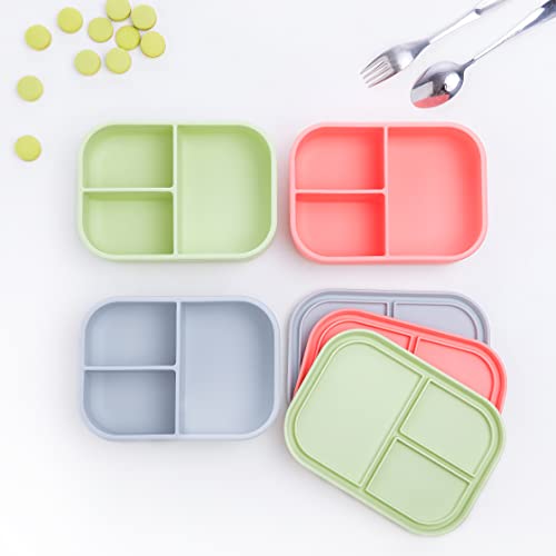 AirTaxiing Silicone Bento Box Lunch Box Microwave Freezer and Dishwasher Safe Food Container with Compartments BPA-Free Leak-Proof Drop-Proof Bento Box (Gray)