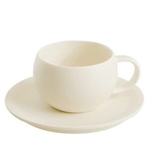 WENSHUO Egg Shape Coffee Mug, Round Teacup with Saucer, Matte Crème, 8oz