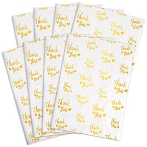 mr five 200 sheets gold thank you tissue paper bulk,20" x 14",gold thank you tissue paper for packaging,small business,gold tissue paper for weddings,graduation,birthday,thanksgiving (white)