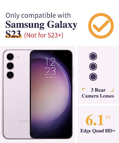 GVIEWIN Case Compatible with Samsung Galaxy S23 Case, with Screen Protector + Camera Lens Protector Floral Shockproof Clear Hard PC+Soft Bumper Women Phone Cover 2023 6.1" (Cherry Blossoms/Purple)