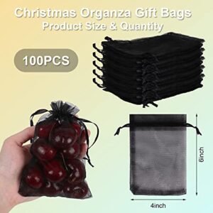 100PCS Organza bags 4x6 Inches, Black Mesh Small Gift Bags Jewelry Pouches Drawstring Bags, Party Favor Bags for Wedding Christmas Festival Candy, Sachet Bags for Small Business Packaging Supplies