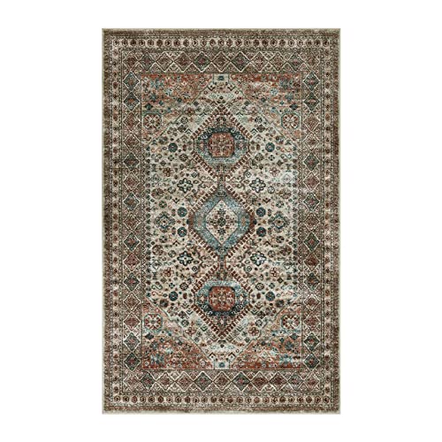 Zacoo Vintage Area Rug, Oriental Traditional Non-Shedding Living Room Bedroom Dining Home Office Area Rug Boho Machine Washable Floral Rug Floor Mat Brown 2x3 FT