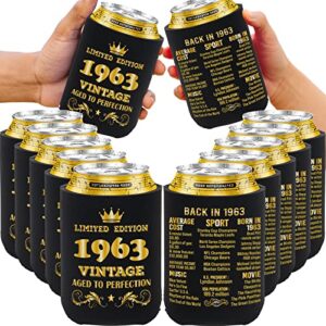 backuryear 60th birthday party decorations for men women, funny 60th birthday party supplies, 60 years old sixty birthday decor, 60th birthday party cans cooler sleeves, black&gold/12 pcs