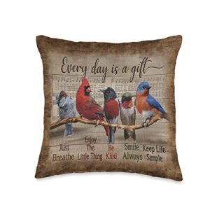 red cardinal bluebird bird every day jesus throw pillow, 16x16, multicolor