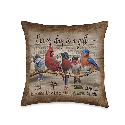 Red Cardinal Bluebird Bird Every Day Jesus Throw Pillow, 16x16, Multicolor