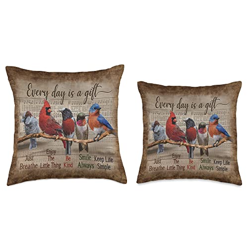 Red Cardinal Bluebird Bird Every Day Jesus Throw Pillow, 16x16, Multicolor