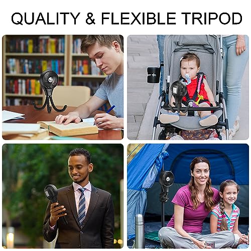 Auto Oscillating Stroller Fan, USB Rechargeable Battery Powered Baby Fan, 3 Powerful & Quiet Speeds 90° Oscillation Portable Fan with Flexible Tripod for Stroller Car Seat Crib Desk Camping Travel