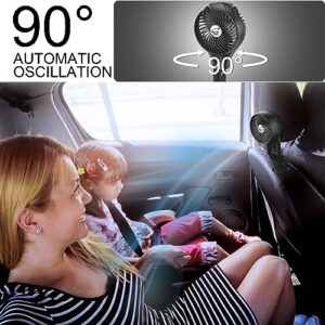 Auto Oscillating Stroller Fan, USB Rechargeable Battery Powered Baby Fan, 3 Powerful & Quiet Speeds 90° Oscillation Portable Fan with Flexible Tripod for Stroller Car Seat Crib Desk Camping Travel