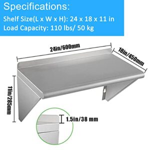 MegaChoice Stainless Steel Shelf, 18 x 24 Inches 110 lbs Load Wall Mount Commercial Shelves, for Restaurant, Home, Kitchen, Hotel, Laundry Room, Bar