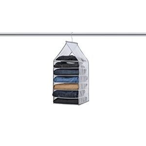 tegool hanging closet organizer, tier shelf for folded pants clothes,with sturdy hooks closet organizers and storage bins for jeans, trousers,sweater (6-shelf)