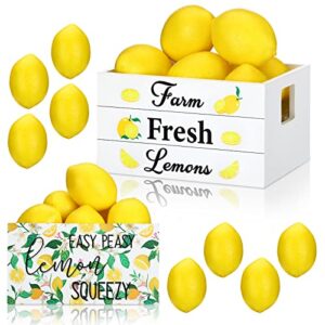 marsui lemon decor mini wooden crate set summer tiered tray with 8 faux lemons farmhouse lemonade kitchen decorations for home shelf decor (lemon style)