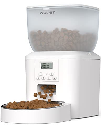 WUIPET Automatic Cat Feeders, Anti-Clogging Design Pet Dry Food Dispenser with Voice Recorder, Timed Cat Feeder with Desiccant Bag, Programmable Timer Pet Feeder - Up to 20 Portions 6 Meals Per Day