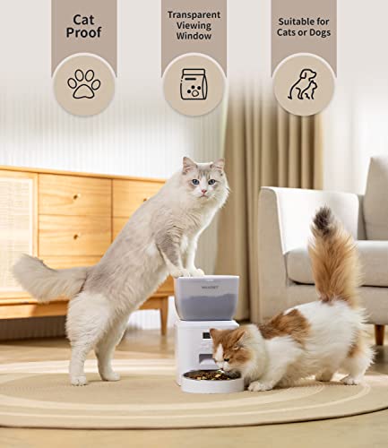 WUIPET Automatic Cat Feeders, Anti-Clogging Design Pet Dry Food Dispenser with Voice Recorder, Timed Cat Feeder with Desiccant Bag, Programmable Timer Pet Feeder - Up to 20 Portions 6 Meals Per Day