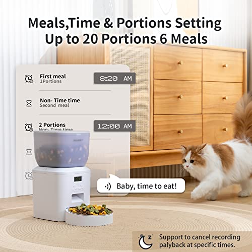 WUIPET Automatic Cat Feeders, Anti-Clogging Design Pet Dry Food Dispenser with Voice Recorder, Timed Cat Feeder with Desiccant Bag, Programmable Timer Pet Feeder - Up to 20 Portions 6 Meals Per Day