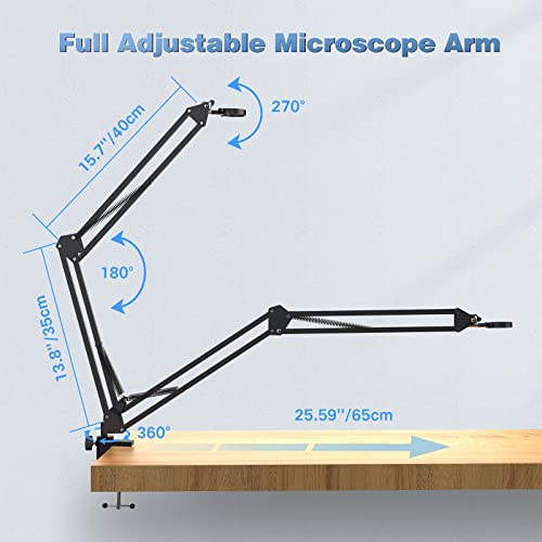 Hayve Microscope Arm Stand，Adjustable Metal Bracket with Clamp and Grommet Base，Coin Microscope Mount ，Compatible with Model DM4 DM9 MS2 MS1 MS3& Most 4.3'',7'' Digital Microscopes (1.65（for MS1,MS3)