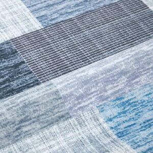 Zacoo Modern Geometric Area Rug, Contemporary Distressed Boxes Design Non-Shedding Living Room Bedroom Dining Home Office Area Rug Thin Lightweight Non-Slip Washable Rug Carpet Blue 4x6 FT
