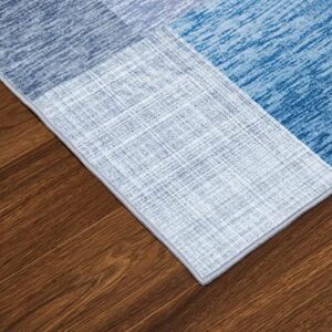 Zacoo Modern Geometric Area Rug, Contemporary Distressed Boxes Design Non-Shedding Living Room Bedroom Dining Home Office Area Rug Thin Lightweight Non-Slip Washable Rug Carpet Blue 4x6 FT