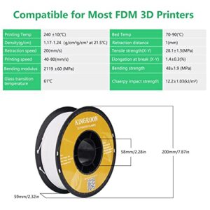 Kingroon PLA Plus（PLA+）3D Printer Filament, Dimensional Accuracy +/- 0.03 mm, 1 kg Spool(2.2lbs), 1.75 mm，White