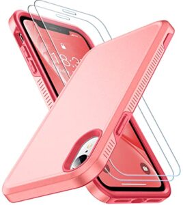 spidercase for iphone xr case, [10 ft military grade drop protection] [non-slip] [2 pcs tempered glass screen protector] shockproof airbag cushion protective case for iphone xr (cherry juice pink)