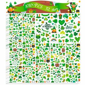 1010 pcs st. patrick’s day stickers, 280 designs shamrock irish leprechaun peeking stickers saint patty holiday decoration for holiday decals party supplies reward gifts (32 sheets)