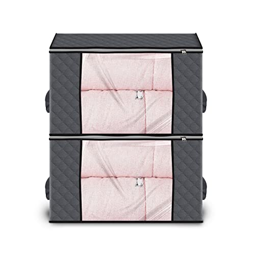 WISTOLL Large Storage Bag, Collapsible Storage Bag for organizing Bedroom Storage containers, Thick Fabric with Reinforced Handles for Quilts, Blankets, Bedding, Clothing,2P