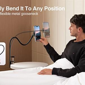 elitehood Aluminum Gooseneck Phone Holder for Bed [360° Swivel Tilt Rotation] - Long & Flexible Bed iPhone Holder, Overhead Cell Phone Mount Stand for Desk, Compatible with 4-7’’ Cellphone