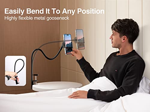 elitehood Aluminum Gooseneck Phone Holder for Bed [360° Swivel Tilt Rotation] - Long & Flexible Bed iPhone Holder, Overhead Cell Phone Mount Stand for Desk, Compatible with 4-7’’ Cellphone