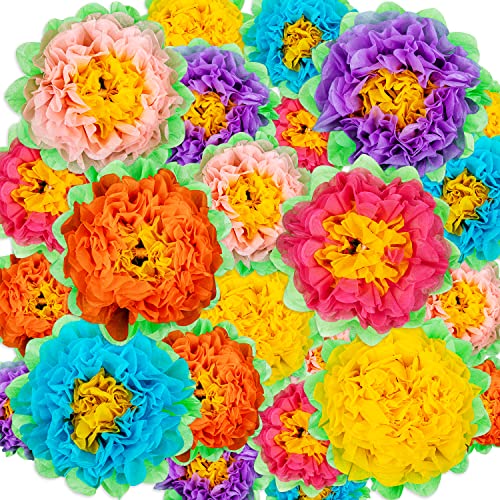 24 PCS Fiesta Paper Flowers,Colorful Tissue Paper Flowers,Paper Pom Poms Carnival Theme Party Backdrop Table Centerpieces Wall Decorations for Birthday,Wedding,Baby Shower,Celebration Party Supplies