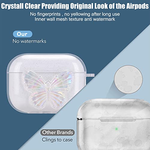 Glitter Case for AirPods Pro 2 (2022) with Crystal Bracelets Keychain Cute Sparkle Pretty Bling Butterflies Design Soft TPU Clear Cover Case Compatible for AirPod Pro 2nd Generation Girls Women