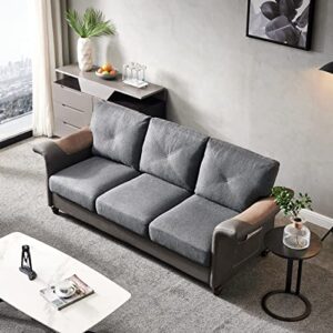 ucloveria, futon sleeper sofa bed mid-century modern linen fabric faux leather sectional couch for living room with 6 wood legs and 2 removable storage boxes, dark gray, 84.65" l x 31.89" w x 35" h