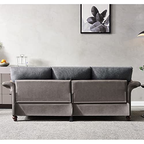 Ucloveria, Futon Sleeper Sofa Bed Mid-Century Modern Linen Fabric Faux Leather Sectional Couch for Living Room with 6 Wood Legs and 2 Removable Storage Boxes, Dark Gray, 84.65" L x 31.89" W x 35" H