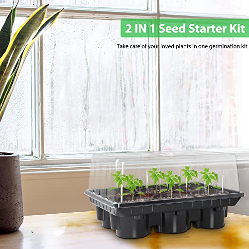 Bonviee Seed Starter Tray with 4 Inch Nursery Pots, 5-Pack Seedling Starter Kits with Humidity Dome (30 Cells Total Tray) and 10 Pcs Labels Mini Greenhouse Germination Kit for Seeds Growing Starting
