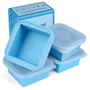 Kinggrand Kitchen 2-Cup Silicone Freezer Tray with Lid 4 Pack Silicone Freezer Molds Square Food Freezing Container Make 4 Perfect Soups, Broths, Stews, Sauces, Curries