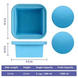 Kinggrand Kitchen 2-Cup Silicone Freezer Tray with Lid 4 Pack Silicone Freezer Molds Square Food Freezing Container Make 4 Perfect Soups, Broths, Stews, Sauces, Curries