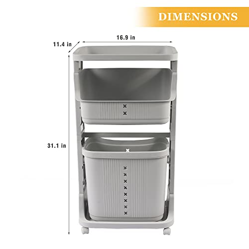 LOFT LIVING Laundry Hampers Laundry Baskets Dirty Clothes Hamper with Wheels and Handle Tall White Portable Rolling Laundry Baskets with 1 Removable Large Baskets Gery