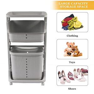 LOFT LIVING Laundry Hampers Laundry Baskets Dirty Clothes Hamper with Wheels and Handle Tall White Portable Rolling Laundry Baskets with 1 Removable Large Baskets Gery