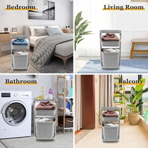 LOFT LIVING Laundry Hampers Laundry Baskets Dirty Clothes Hamper with Wheels and Handle Tall White Portable Rolling Laundry Baskets with 1 Removable Large Baskets Gery