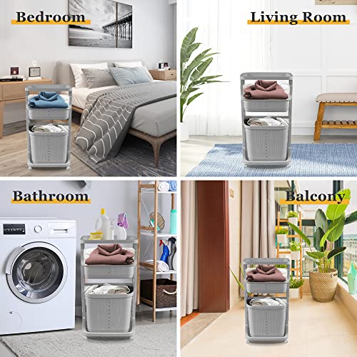 LOFT LIVING Laundry Hampers Laundry Baskets Dirty Clothes Hamper with Wheels and Handle Tall White Portable Rolling Laundry Baskets with 1 Removable Large Baskets Gery