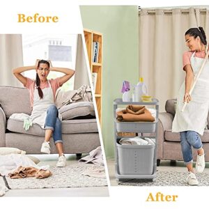 LOFT LIVING Laundry Hampers Laundry Baskets Dirty Clothes Hamper with Wheels and Handle Tall White Portable Rolling Laundry Baskets with 1 Removable Large Baskets Gery