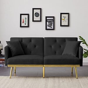 homsof, black sleeper velvet futon with 3 adjustable angle, mid century modern metal legs, loveseat sofa bed