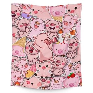 pig blanket gifts - 50x60 inches cute throw blanket for women & girls - pink soft fuzzy plush blankets for bed, couch, sofa