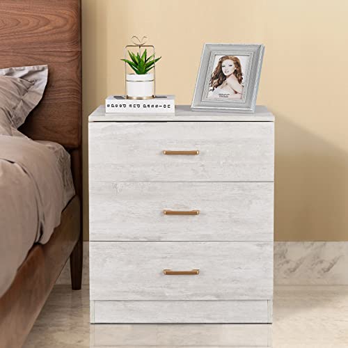 GREATMEET FATIGOS 3 Drawers Dresser Chest,Wood Dresser Storage Cabinet with Golden Handle, Flower White Cabinet for Living Room,Bedroom,Entryway