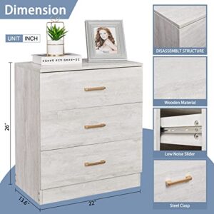 GREATMEET FATIGOS 3 Drawers Dresser Chest,Wood Dresser Storage Cabinet with Golden Handle, Flower White Cabinet for Living Room,Bedroom,Entryway